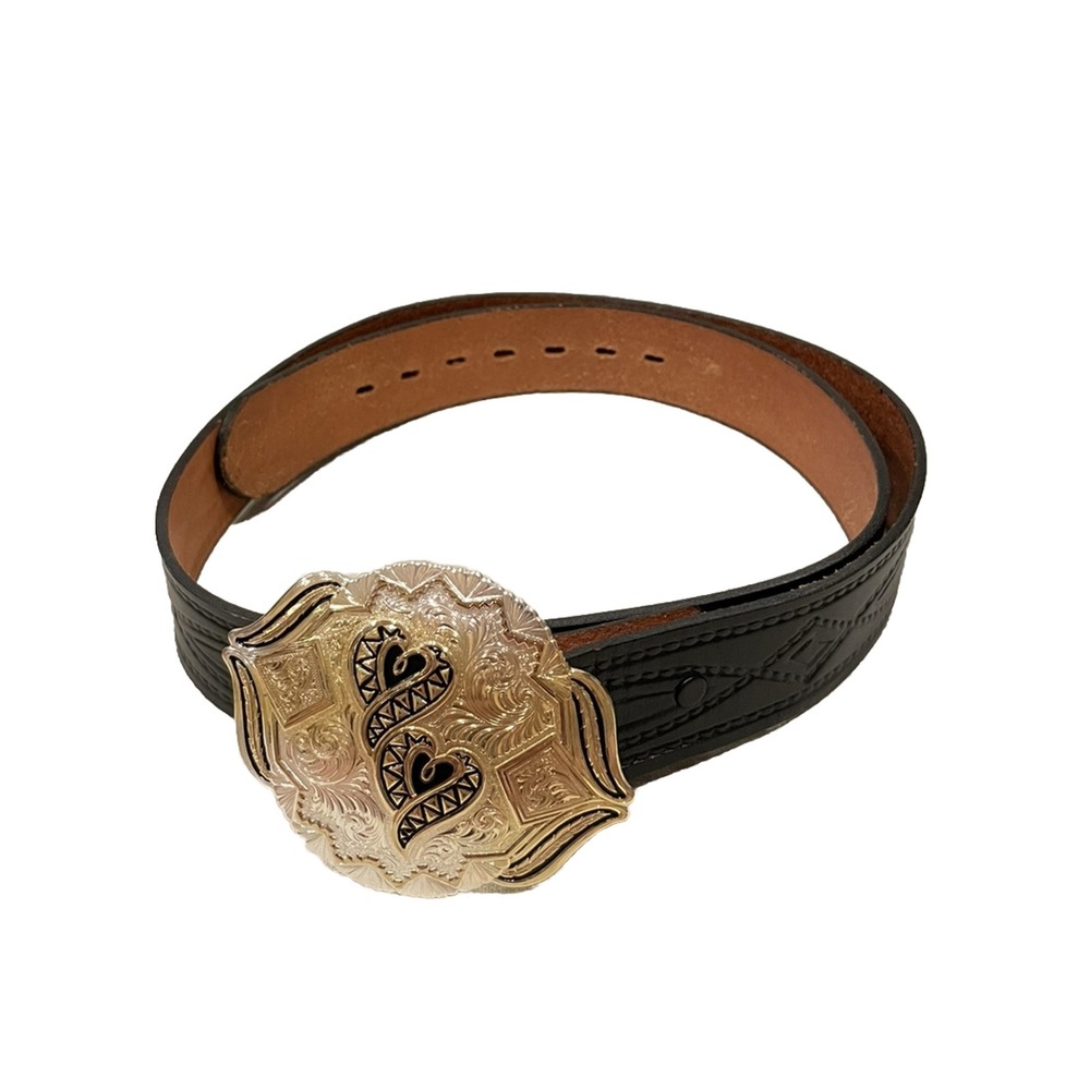 Montana Silversmiths Columbus Mont Silver Plated Buckle Hearts With Leather Belt